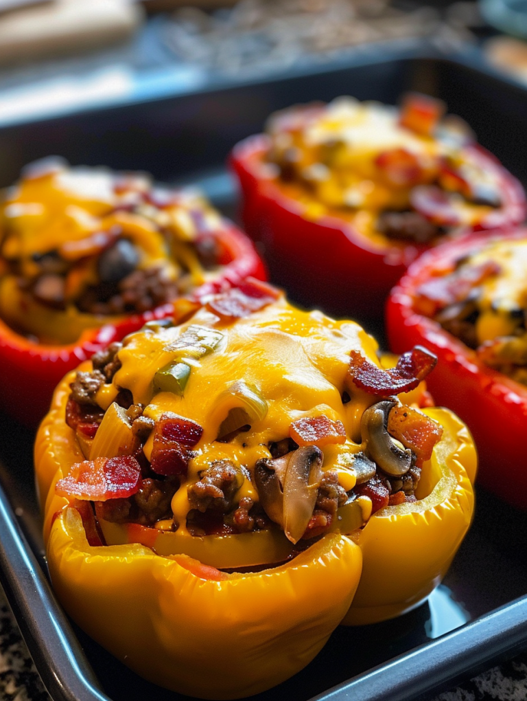 Mushroom BBQ Bacon Cheeseburger Stuffed Peppers – A Low-Carb Favorite!